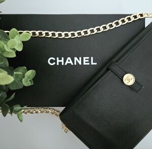 Authentic CHANEL CC Coco Black Gold Flap Wallet Clutch Crossbody WOC Card Holder